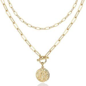 14K Gold Plated Layering Necklaces | Stylish Minimalist Design Pendant Necklaces